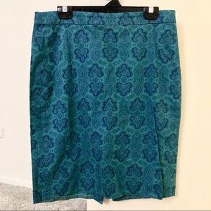Blue and turquoise paisley pencil skirt